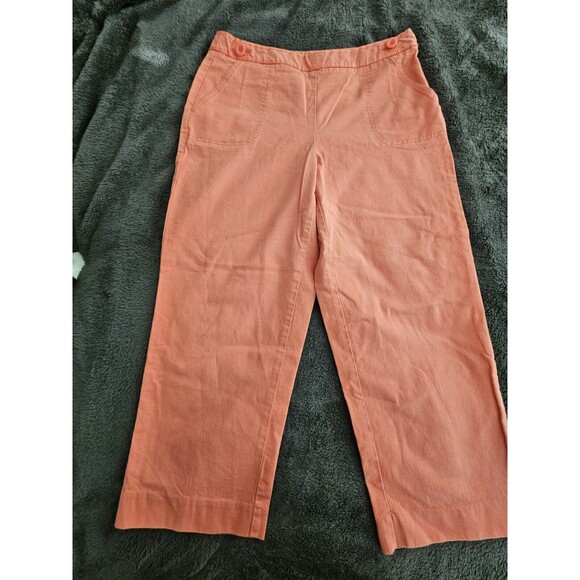 Talbots Coral Stretch Capri Pants Size 8 Side Zipper Button Accents - Picture 1 of 11